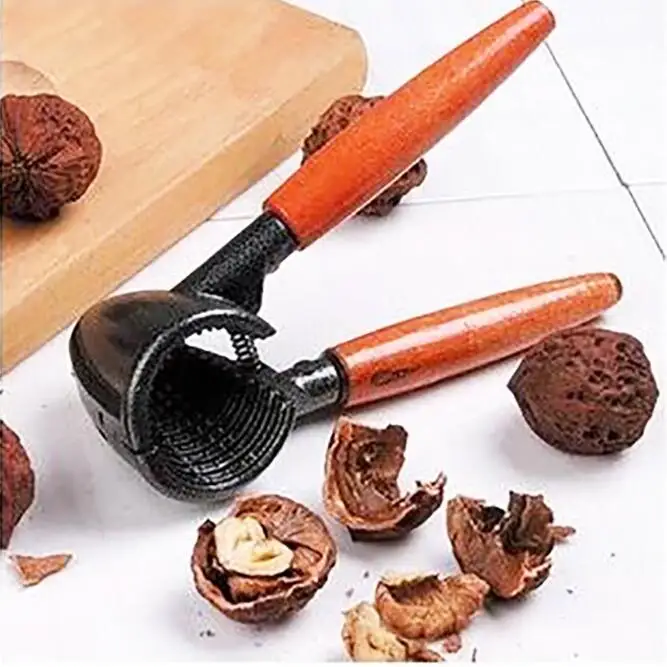 

High quality funnel type wood handle walnut clamp Nut Cracker Quick Walnut Nutcracker Sheller Opener Kitchen Tool