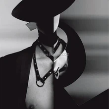 Unisex Men Women Handmade Fashion Punk 100% Leather Choker Collar Studs Harnessn Body Bondage Cage Belt Sculpting