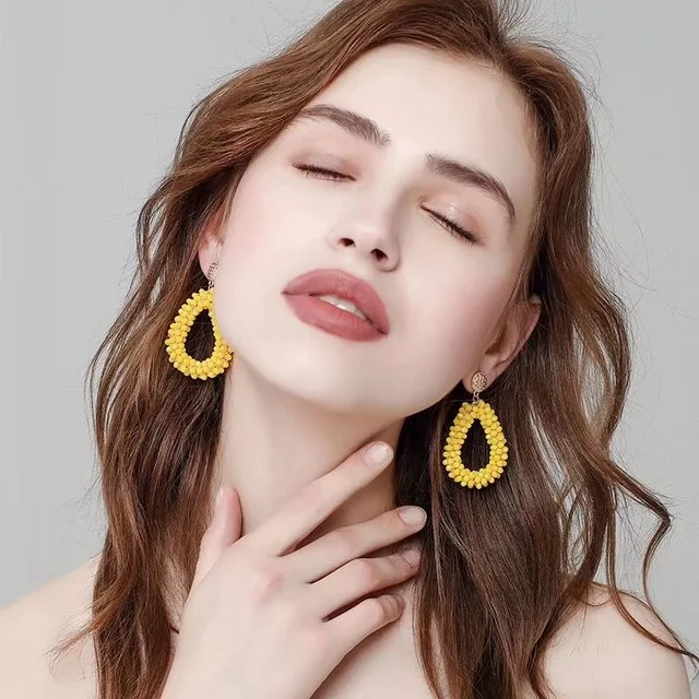 GEREIT Oorbellen Handmade Resin Beaded Crystal Earrings Aretes Largos Baroque Big Long Drop Women Wedding Party Jewelry | Украшения и