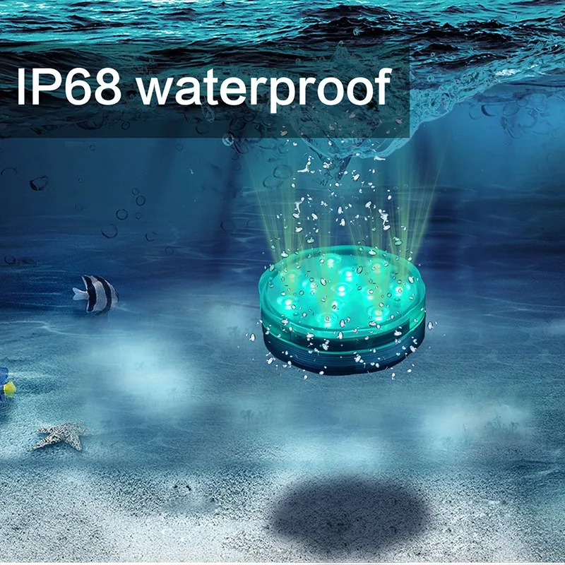 Аквариумное освещение, дрифт воды, лампа 12LED, водонепроницаемые, много цветов, пульт дистанционного управления, беспроводные огни для бассейна/аквариума