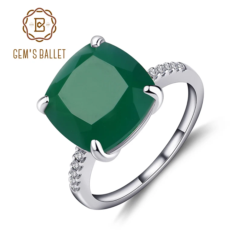 Gem's Ballet 9.66Ct Natural Green Agate Gemstone Engagement Rings Solid 925 Sterling Silver Fine Jewelry For Women Gem's Ballet 9.66Ct Natural Green Agate Gemstone Engagement Rings Solid 925 Sterling Silver Fine Jewelry For Women