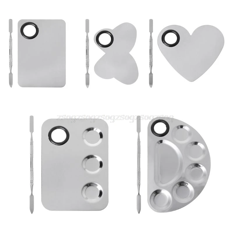 

Stainless Steel Paint Palette Tray Mixing Rod Spatula Set For Nail Art Supply School Supplies Watercolor Oil Painting Makeup F21