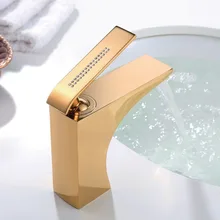 Золотое вакуумное напыление твердая латунь ванная раковина квадратный кран Современный Смеситель кран на бортике Хрустальная ручка