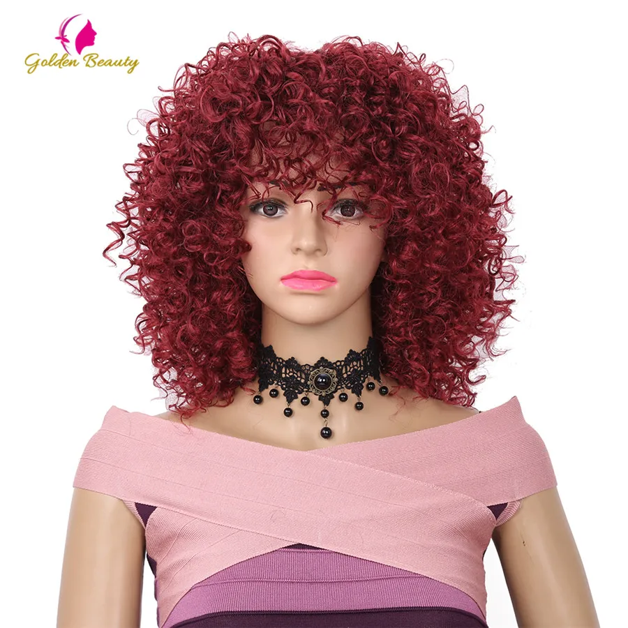 14 дюймов короткие кудрявые вьющиеся парики с челкой красно-коричневый синтетический волос афро парик для Для женщин Золотой Красота