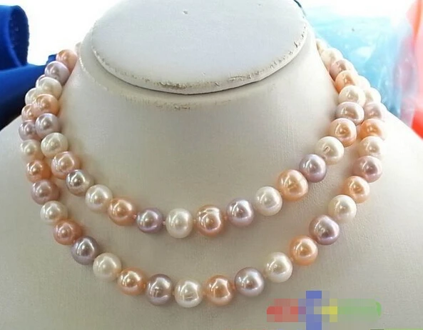

Wholesale FREE SHIPPING >>> p849 33" 11MM PINK WHITE LAVENDER ROUND FW PEARL NECKLACE
