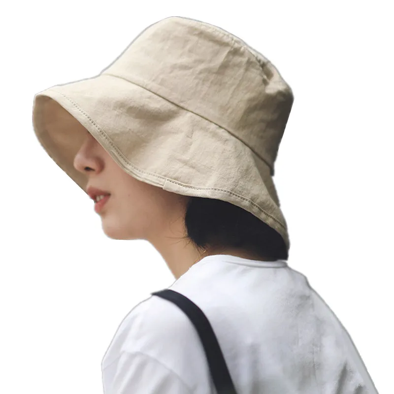 Summer Bucket Hat Cotton Fishing Hat Girls Women Sun Cap Outdoor Solid