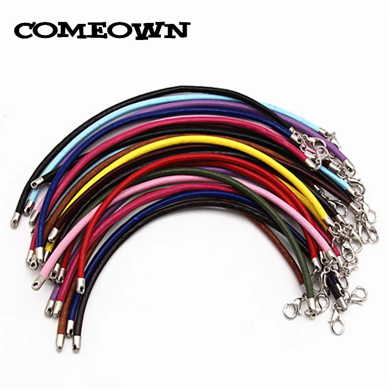 

COMEOWN Wholesale 100pcs Round Real Leather Bracelet Cord with Lobster Clasp 3mm 16-25cm Hand Made DIY Jewelry Charm Bracelets