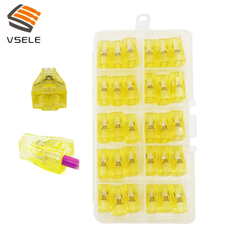 

30pcs/lot VSE-102-C solid wire connectors 0.75-2.5mm2 2p plug type spring clamping mini 773-102 connector compact terminal block