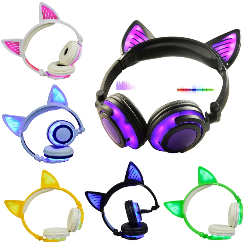 Наушники Bluetooth Беспроводные гарнитуры Складные дети LIMSON Cat Ear Light Up 3 5 мм Штекерный
