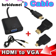 Kebidumei 1080 P конвертер HDMI TO VGA с аудио кабель+ 2 Micro разъем Mini HDMI адаптер для HD HDTV портативных ПК Мониторы