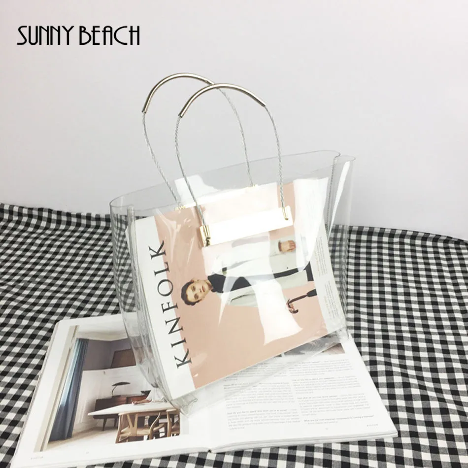 

SUNNY BEACH Japan Style Lady Transparent Bag Tote Bag Women Hand Bags PVC Bag Clear Big Shoulder Handbag