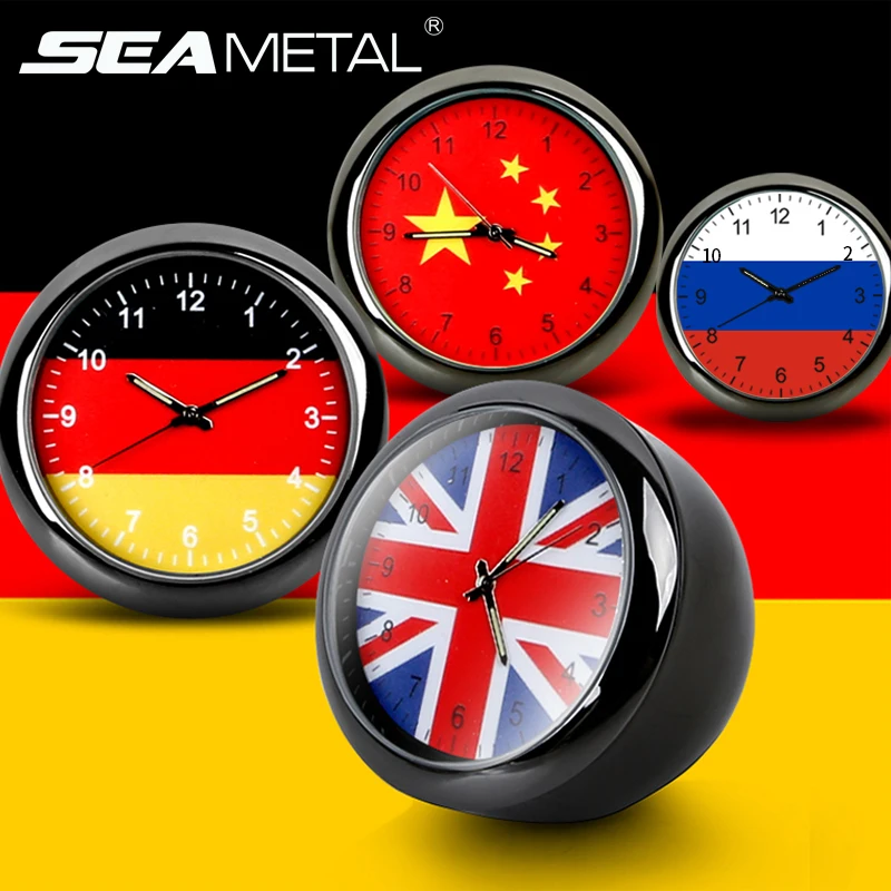 

Luminous Car Clock Dashboard Air Outlet Automobile Ornament Russia Flag Quartz Digital Pointer Goods Watch Interior Accessories