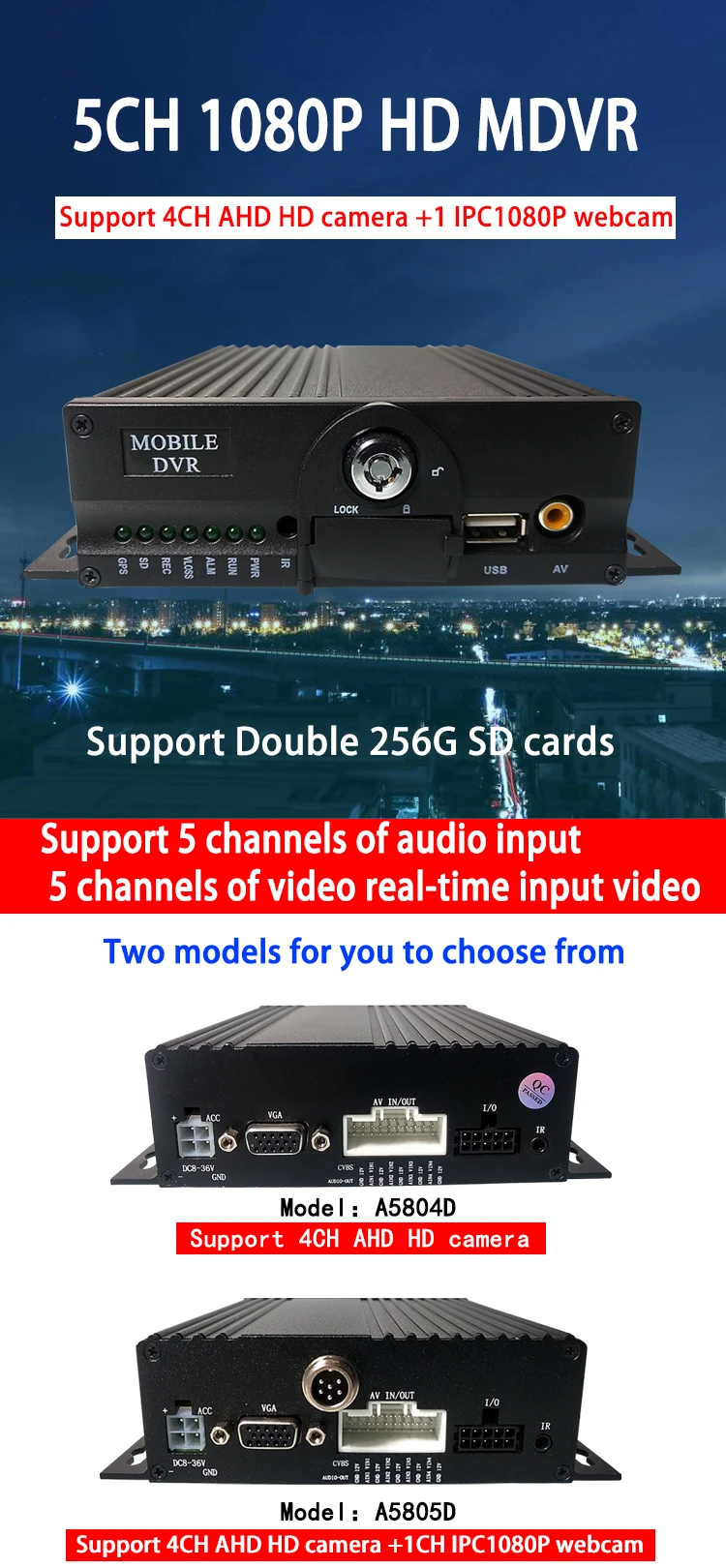 Производитель двойной SD карты местный видео мониторинг MDVR 5CH высокой четкости 1080P пикселей Мобильный DVR PAL/NTSC системы