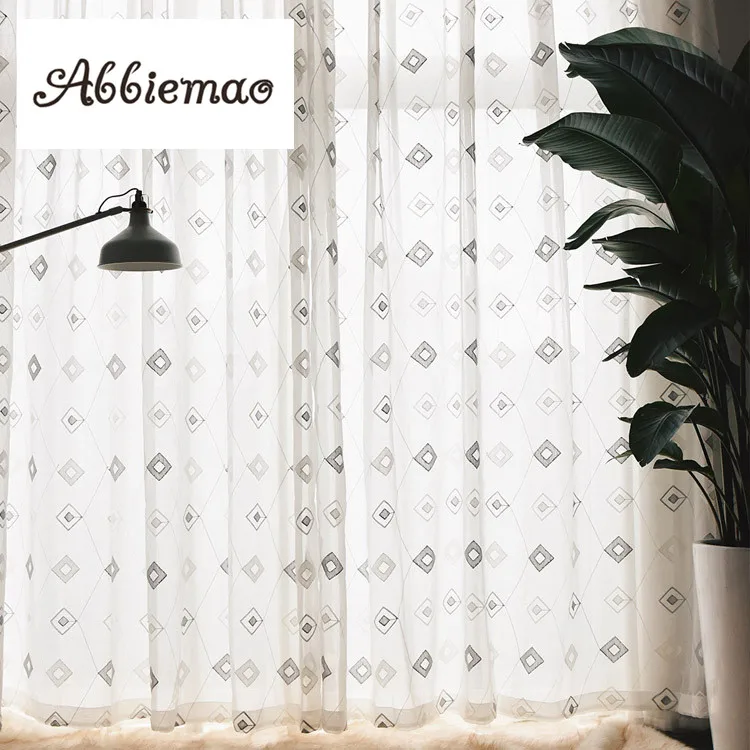 

Abbiemao Geometry Diamond Embroidered Window Screening For Living Room Bedroom Sheer Voile Tulle Window Gauze