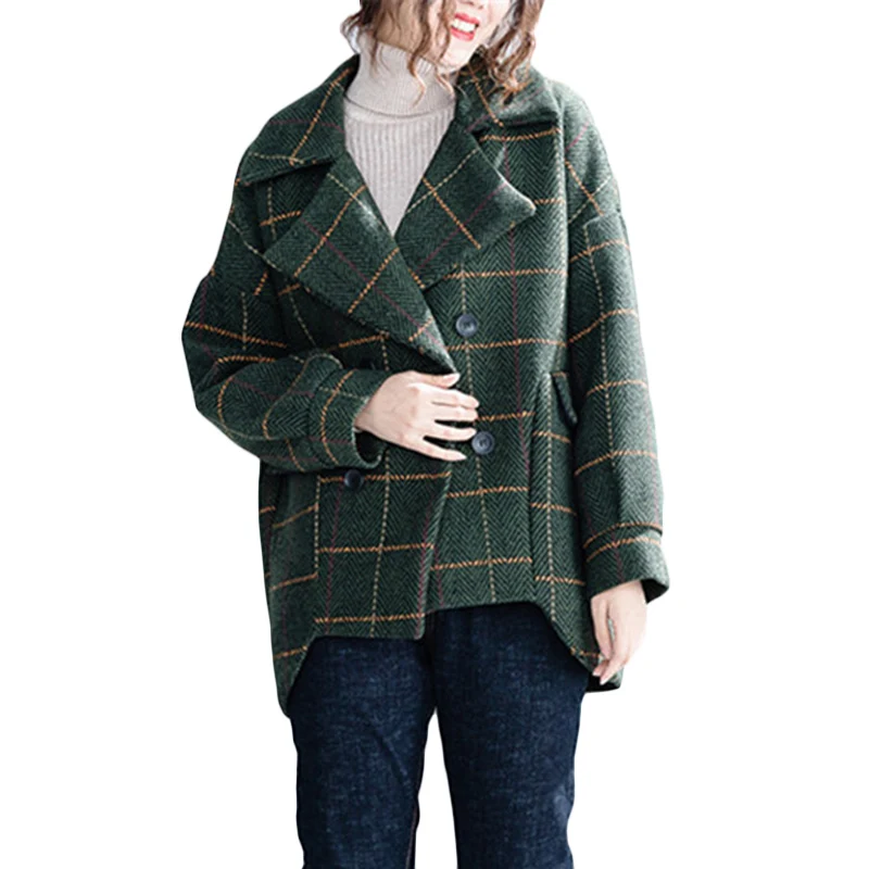 

Autumn Winter New Women Korean loose Woolen coat Female Short Woolen coats Thicken Women's Casual lattice Suit Overcoats F695