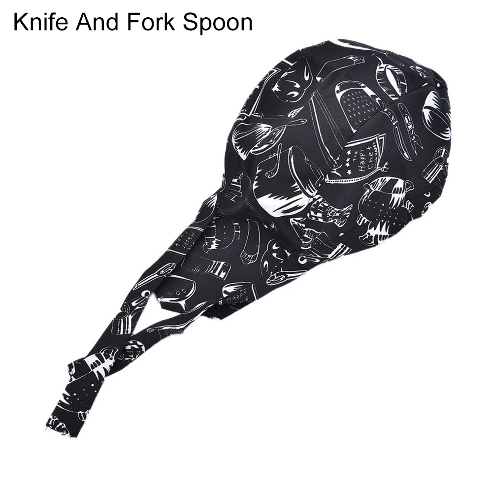 Новейшая полосатая Пиратская лента с черепом, профессиональная Кепка для кухни, повара, повара - Цвет: Knife And Fork Spoon