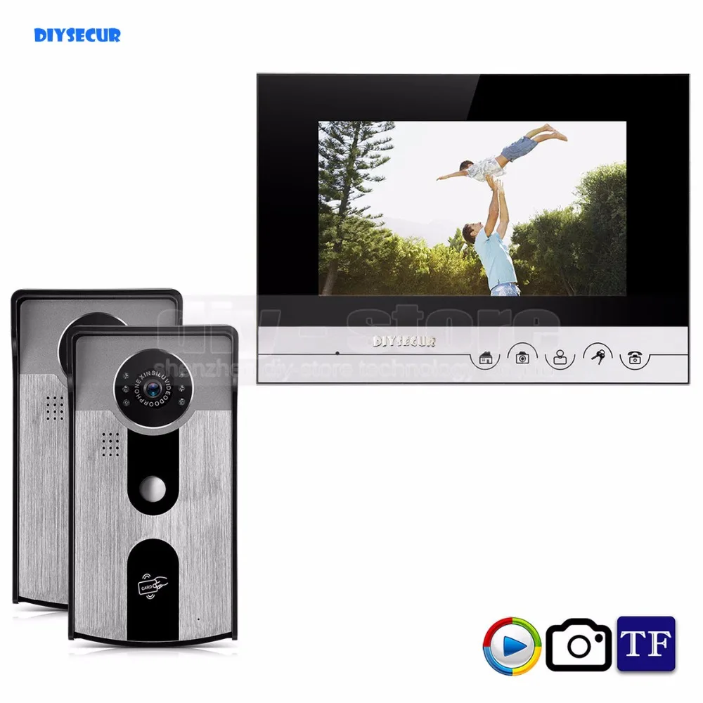 

DIYSECUR 7inch Video Record/Photograph Video Door Phone Doorbell Home Security Intercom System RFID Camera IR Night Vision 2V1