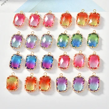 

New Arrival 10pcs 19*12MM High Quality Double Colors Crystal Rhinestone Rectangle Necklace Pendants DIY Jewelry Earring Charms