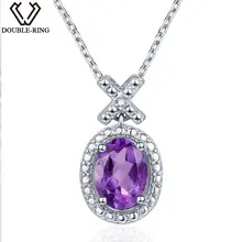 DOUBLE-R 1.2ct Аметист натуральный камень кулон для женщин серебро 925 Овальный настоящий алмаз Подлинный экземпляр ожерелья с кулоном ювелирные изделия с алмазами