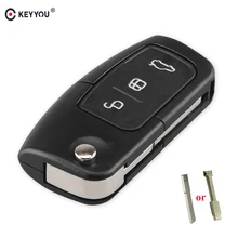 KEYYOU-funda abatible de 3 botones para coche, carcasa de llave en blanco sin cortar, plegable, para Ford Focus Fiesta c-max s-max Ka Mondeo Galaxy