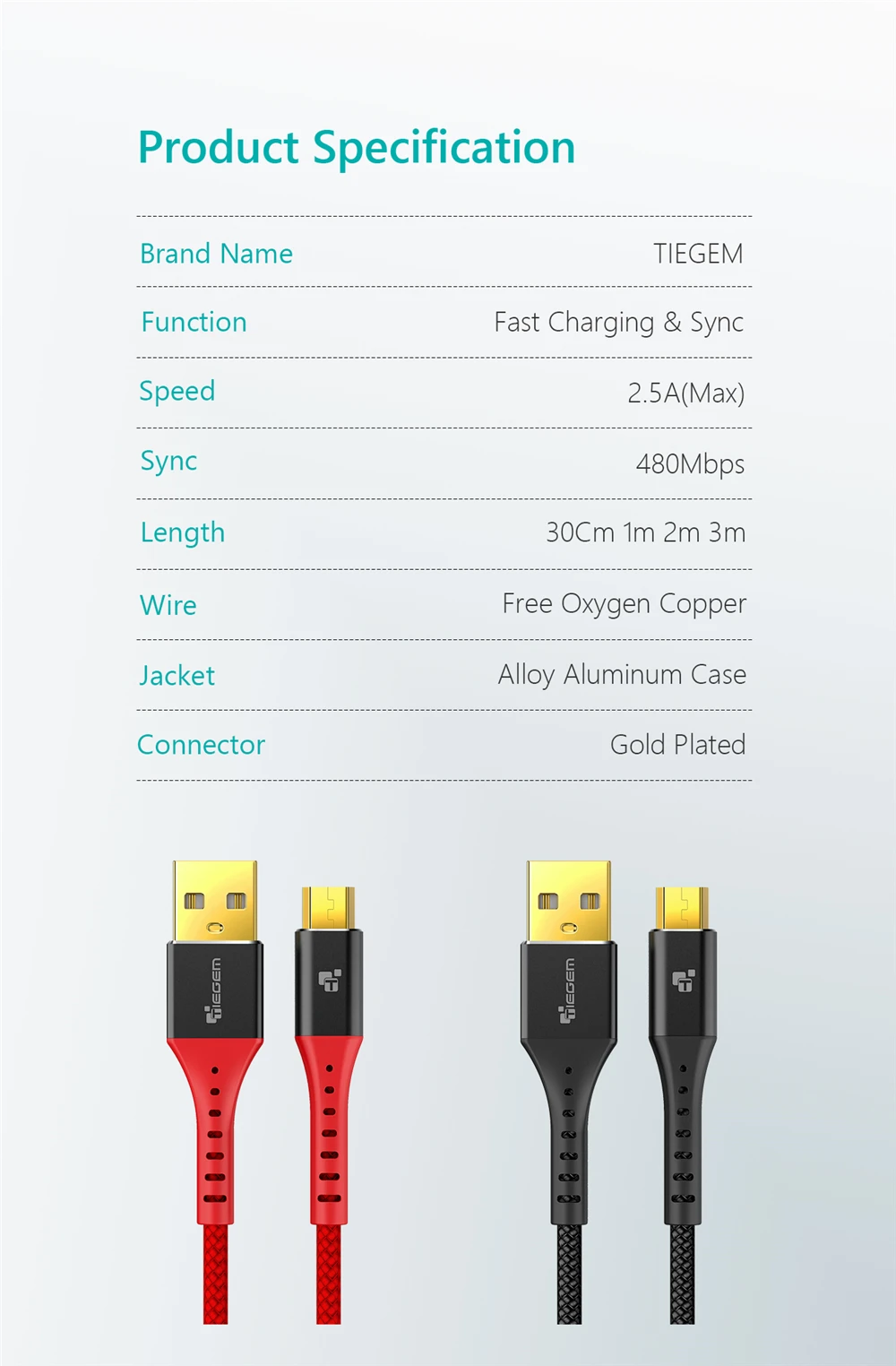 5V2A Micro USB кабель, Tiegem Быстрая зарядка USB ЗУ для мобильного телефона кабель 1 м 2 м 3 м кабель синхронизации данных для samsung htc LG Android