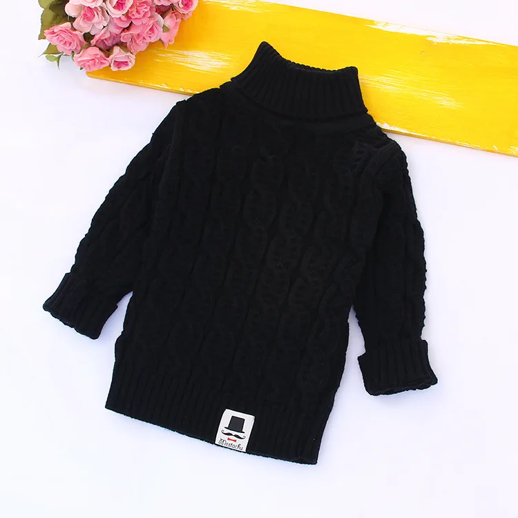 Turtleneck black Мягкий теплый зимний детский свитер, пальто, Однотонный свитер для мальчиков и девочек с принтом бороды, детские свитера, детская трикотажная одежда - Цвет: Turtleneck black