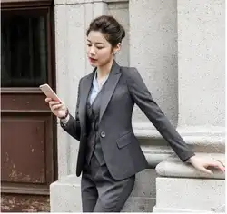 3 шт. черные брючные костюмы для женщин Формальные Дамы офис OL единые конструкции для Элегантный бизнес повседневная обувь куртк