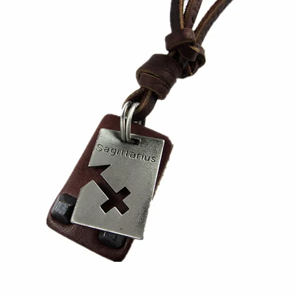 

2017 Fahion Jewelry 100% genuine leather Sagittarius necklace for women punk style men metal necklace free shipping NX-194