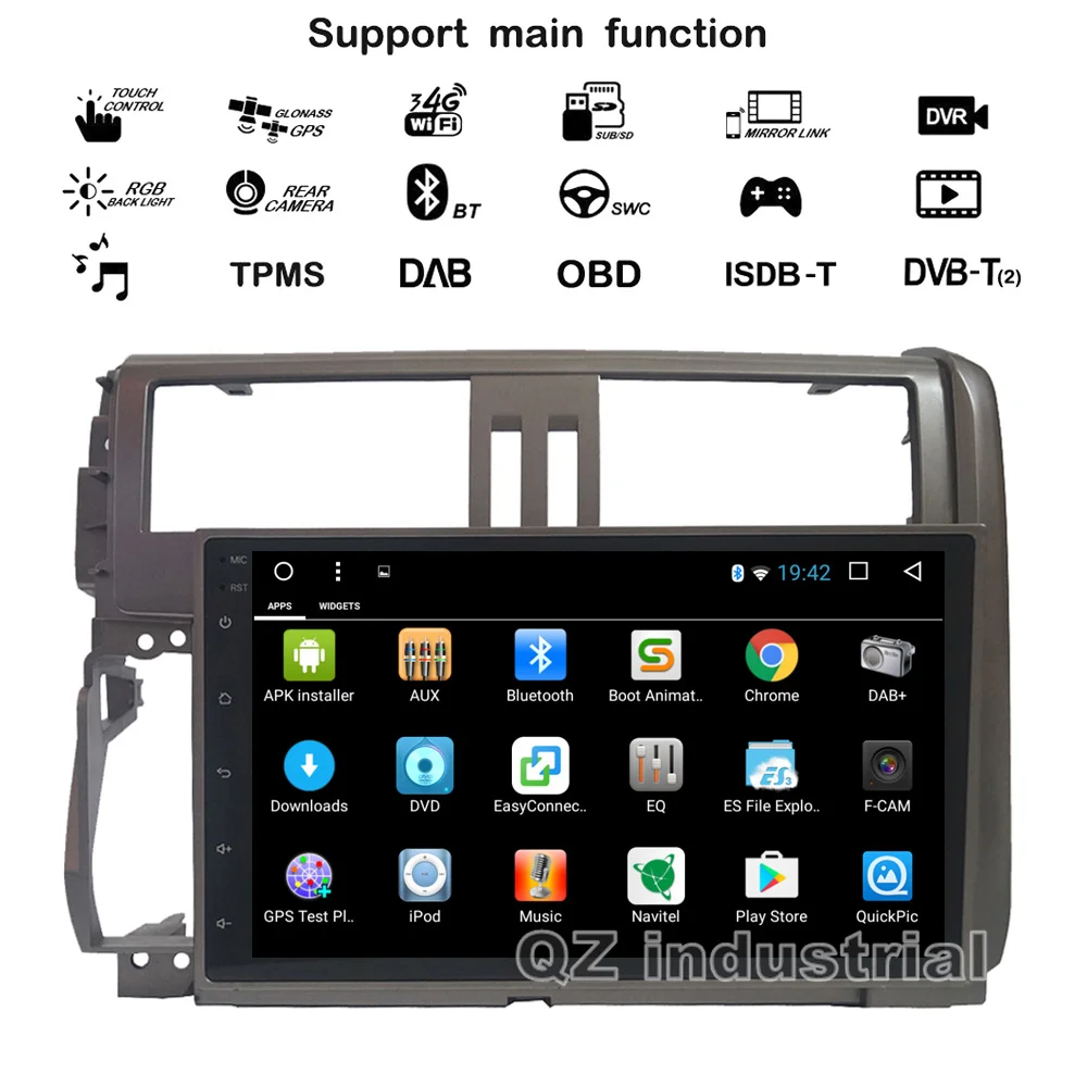 Perfect QZ industrial HD 9" Android 8.1 T8 Car DVD player for Toyota Prado Land Cruiser 150 2010-2013 with 3G 4G GPS BT WIFI Radio Navi 1