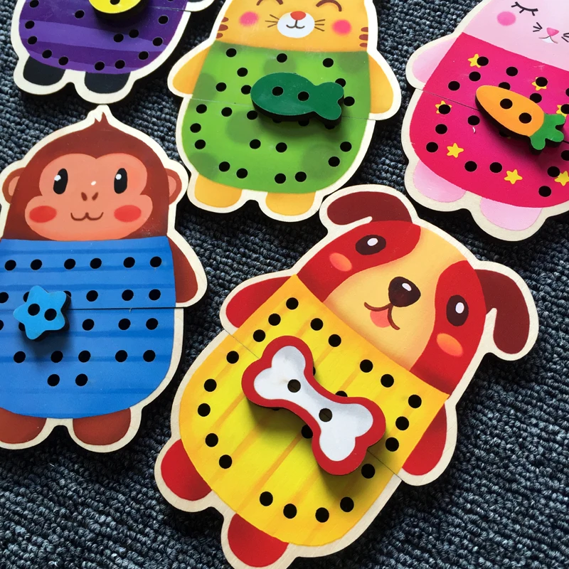 5pcs/set Animals Wood Puzzles Montessori Toys Kids Puzzle Early Learning Educational Finger Toy Wooden Board Game Novelty Gifts