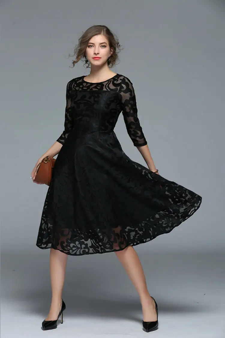 Autumn Lace Dress Casual Slim Fashion Women Dresses Hollow Out Large Size Dresses Women A-line Vintage Vestidos Mujer Robe Femme 2019 (10)