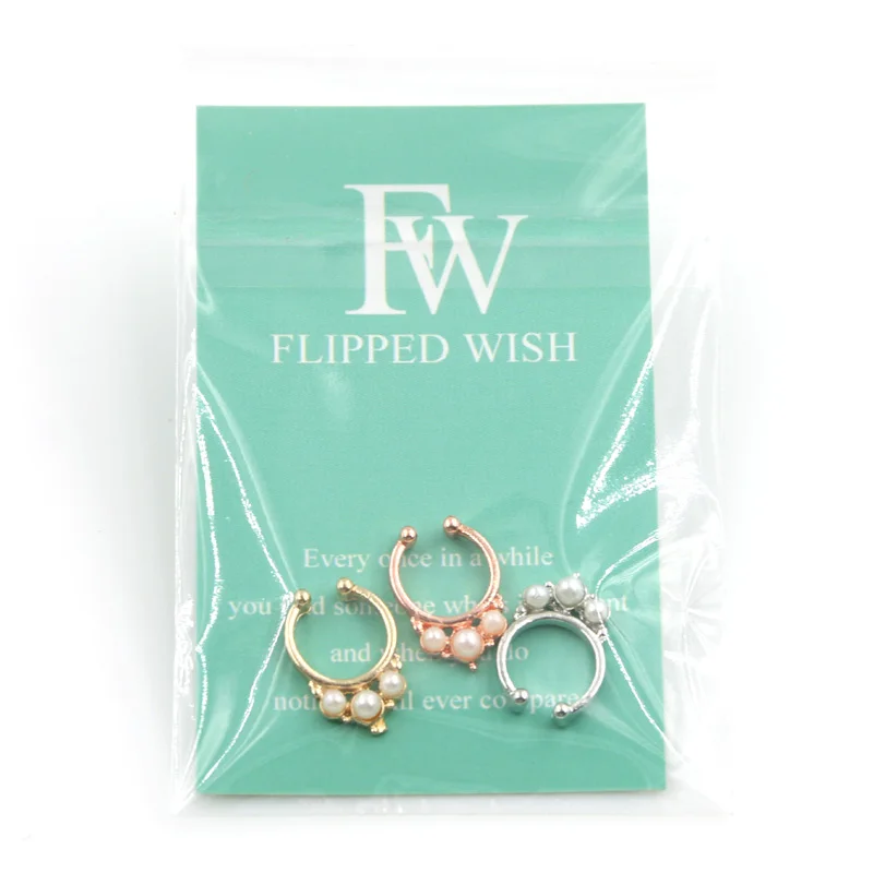

FW 2016 New Design 3 Colors Simulated Pearl Beautiful Nose Ring Pretty Fake Septum Piercing Click Nose Hoop Hanger Body Jewelry