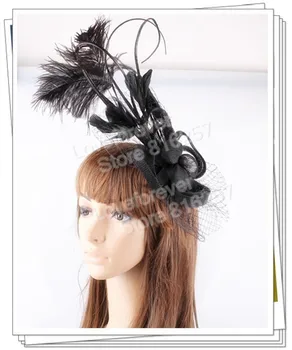 

PROMOTION Ladies elegant feather flowers black sinamay fascinators for party hats bridal hair accessories nice cocktail hats P13