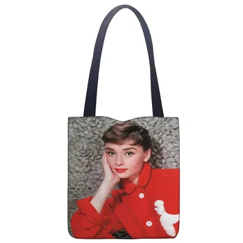 

Custom Audrey Hepburn Handbag Print Canvas Fabric Tote Bag Customized Eco Bags Single Shoulder Bag Custom Made Shopping Bags