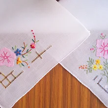 Белый платок ручной работы хлопок винтажный тонкий мягкий женский аппликация вышитые платки с цветочным узором Shantou 28 см детские мокасины