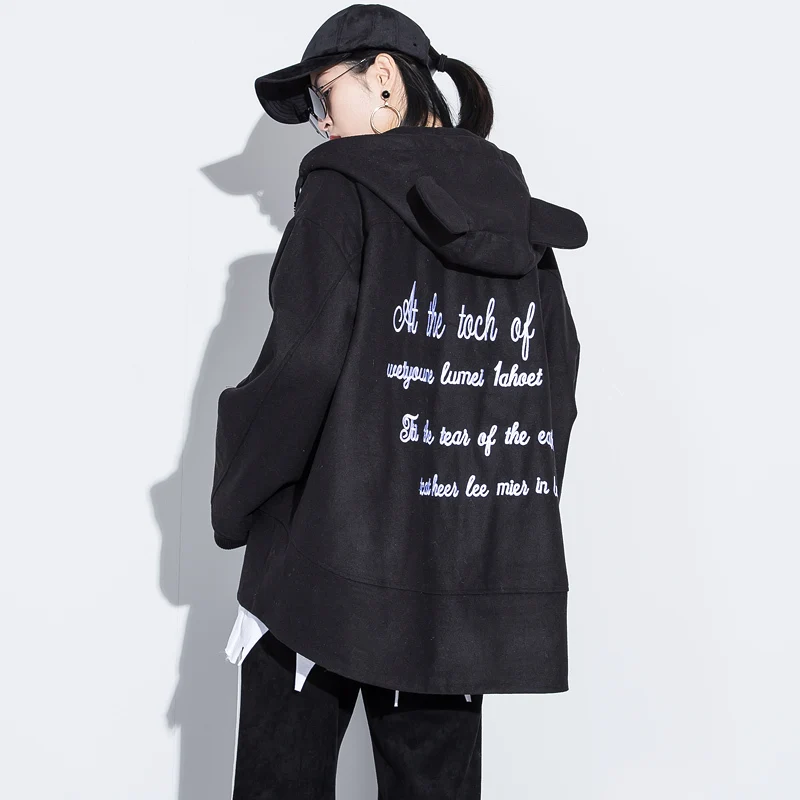 

[soonyour] 2017 new spring hooded long sleeve printed black army green coat women jacket fashion tide all-match warm HAA2151