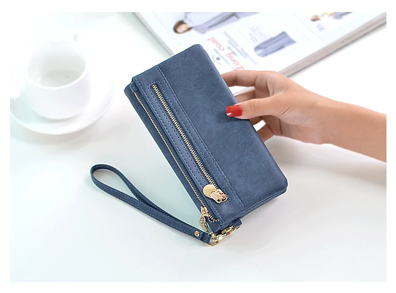 High Capacity Fashion Women Wallets Long Dull Polish PU Leather Wallet Female Double Zipper Clutch Coin Purse Ladies Wristlet