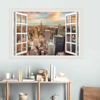 

3D False Window Wall Sticker Building Living Room Bedroom Modern Home Decoration Wallpaper Creative Adhesive Poster