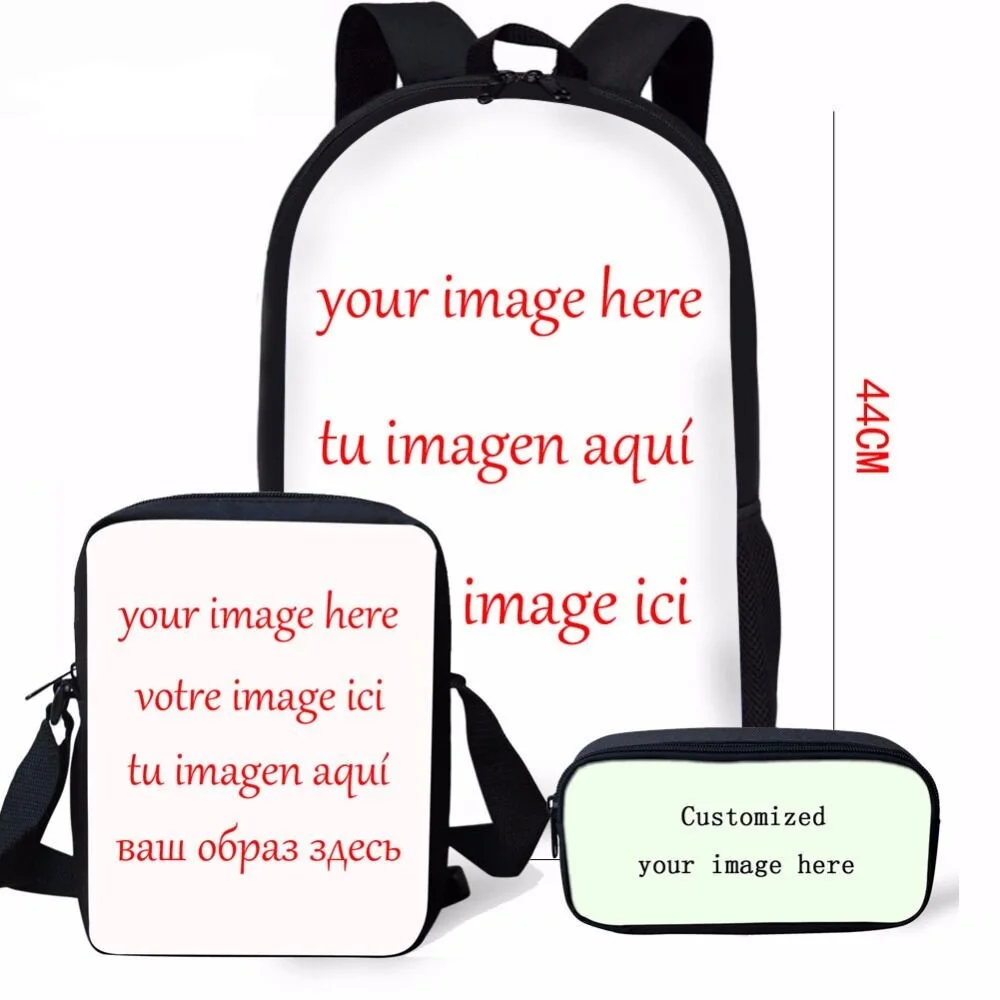 custom made 3 Pcs/Set Customize Your Image Logo Printing Schoolbag Teen Girls Boys Primary Bookbag Satchel | Багаж и сумки