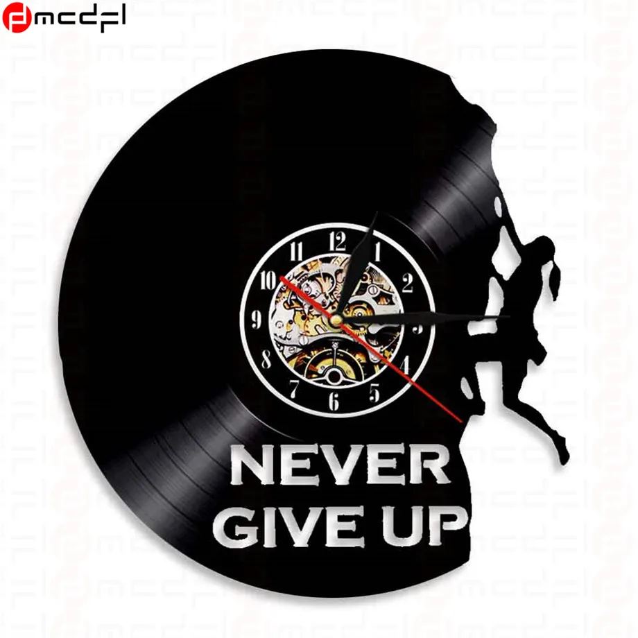 Climbing Mountains Design LP Vinyl Record Wall Clock 12 Inch Watch Never Give Up Decoration | Дом и сад