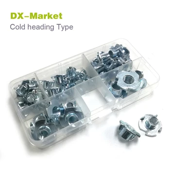 

m4-m10 Cold heading T nut kit , 38pcs/kit wood furniture insert T-nut , four prongs claw nut , Furniture fasteners nuts ,B024