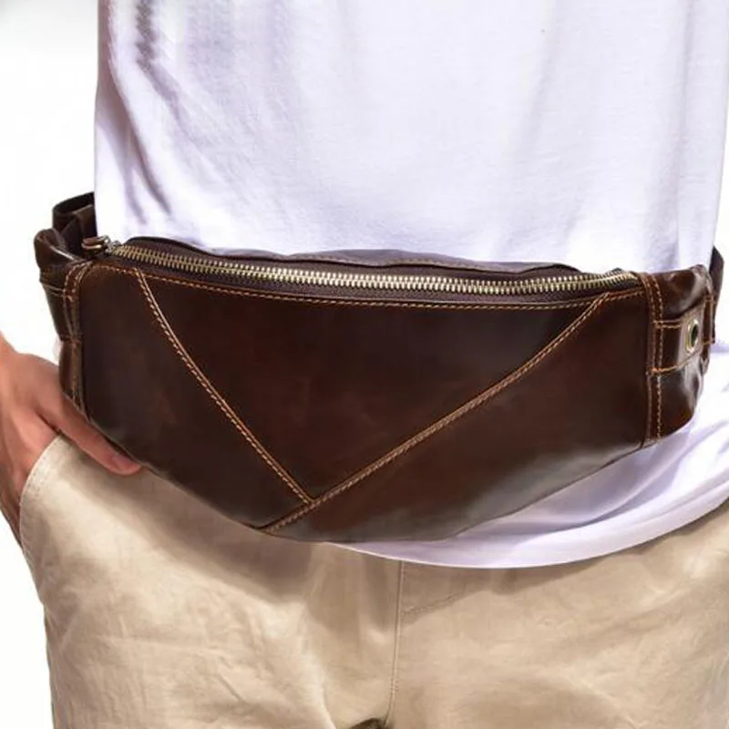 

Men Waist Bag Genuine Leather Vintage Belt Waist Pack Oil Wax Cowhide Casual Chest Bag travel Phone PouchShoulder Day Pack