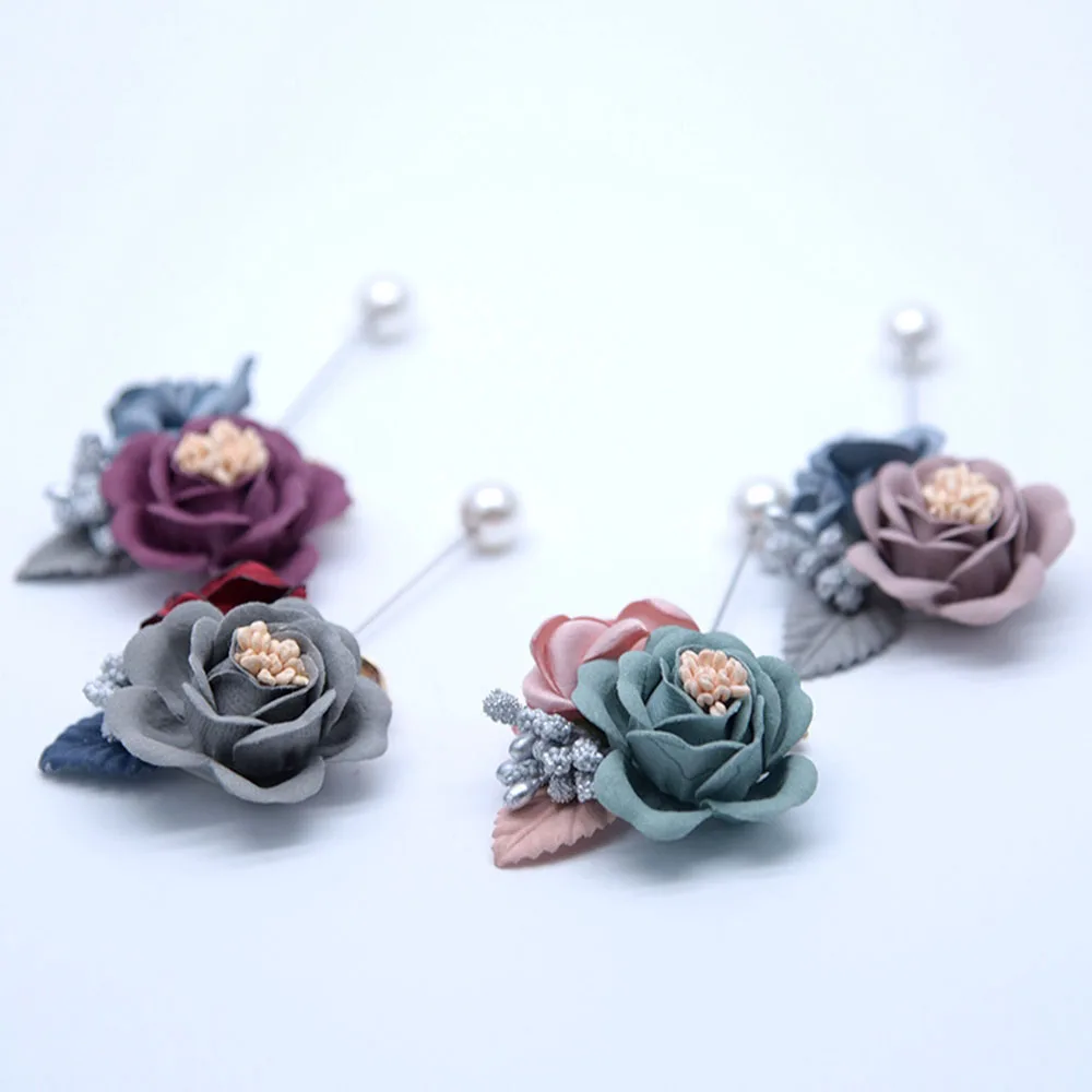 

1Pc Woman Girl Men Brooches Classic Charm Accessories Simple Corsage for Bride Groom Groomsman Silk Rose Flower Suit Boutonniere