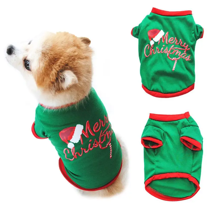 Жилетка для собак питомец Осень Зима футболка для маленьких средних собак Щенок Рождественский зеленый костюм с принтом домашнее животное Рождество Хэллоуин для собак