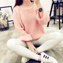 Oversize White Knitted Ribbed Sweater O Neck Long Sleeve Korean Blue Women Pullover Sweater Harajuku Pink Thick Pull Femme Hiver