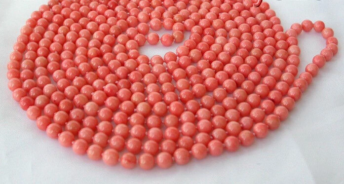 

Jewelr 005174 stunning long 100" round pink natural coral beads necklace