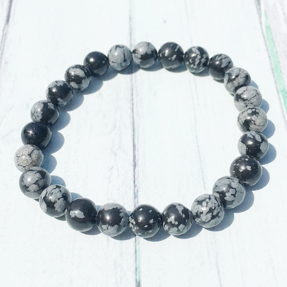 Ruberthen A Grand Snowflake Obsidian Bracelet Chakra Wrist Mala Snowflake Obsidian Bracelet Chakra