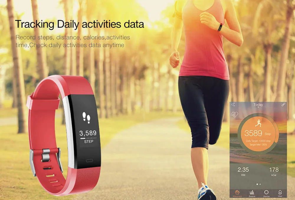 ID25 Bluetooth Smart Wristband Fitness Sleep Tracker Pedometer Heart Rate Monitor Smart Bracelet for Samsung Galaxy S5 S4 S3 A9