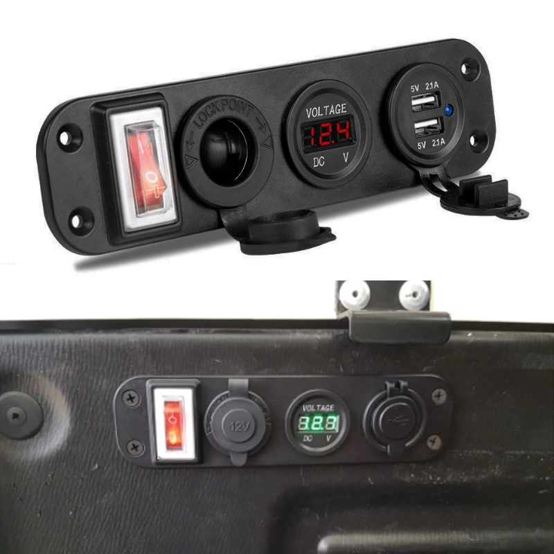 4 в 1 кулисный переключатель 5 В 4.2A Dual USB мощность зарядное устройство адаптер 12 разъём адаптера питания сигареты светодиодный цифровой дисплей Вольтметр