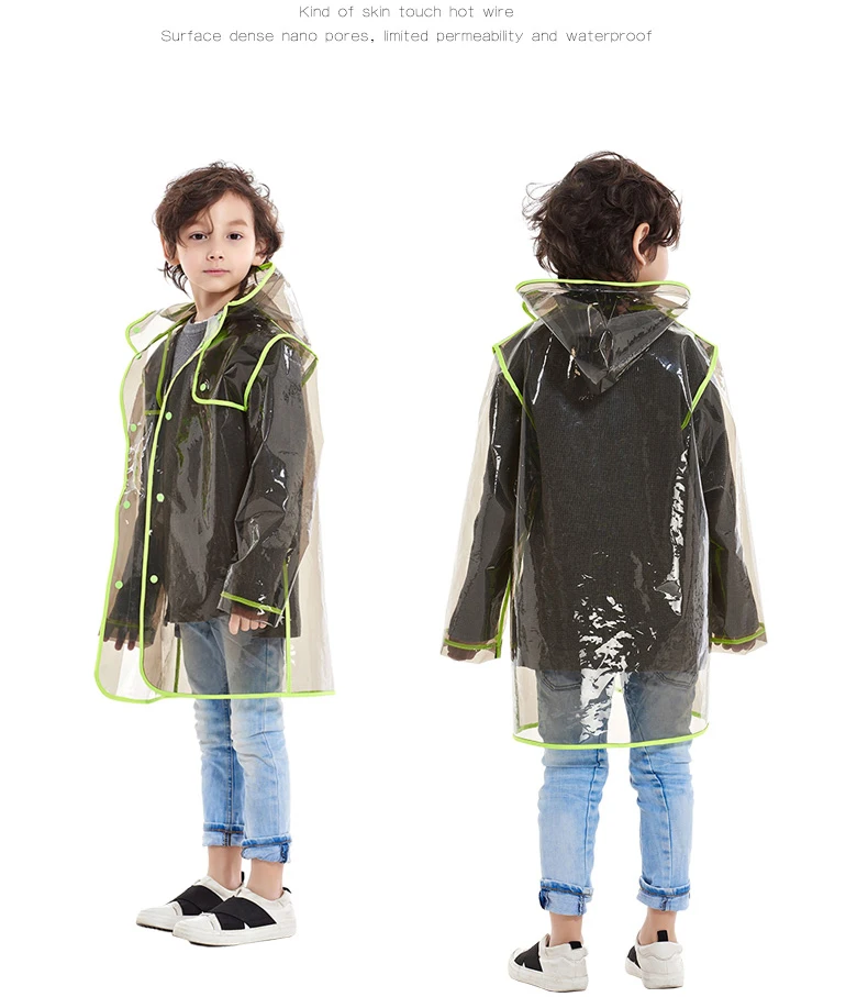 Yuding Big Boys and Big Girls Waterproof Transparent Eva Rain Jacket